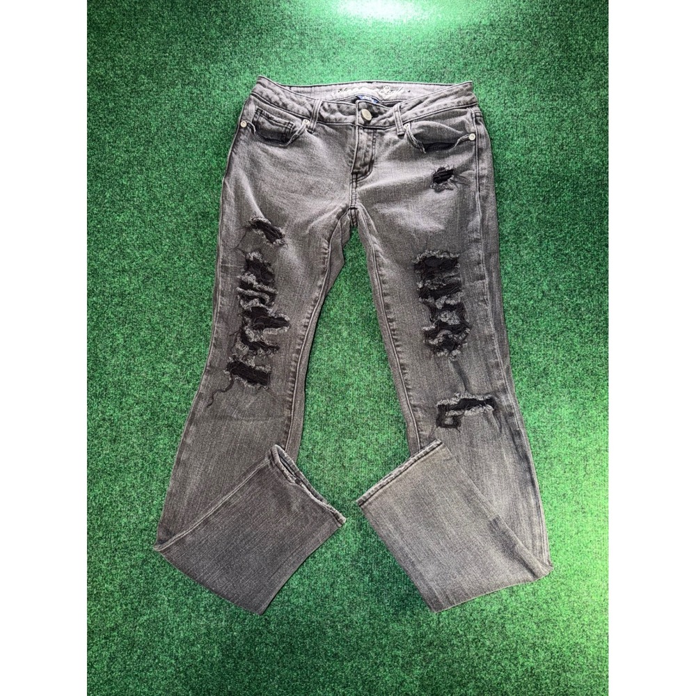 American Eagle Skinny Jeans Womens 2 Regular Distressed Faded Black Stretch
